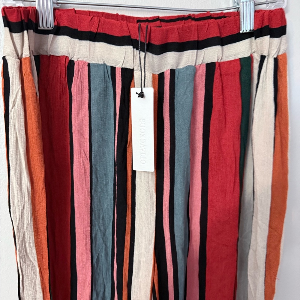 Olivaceous striped wide-leg pants flowy with high side slits - Picture 2 of 10